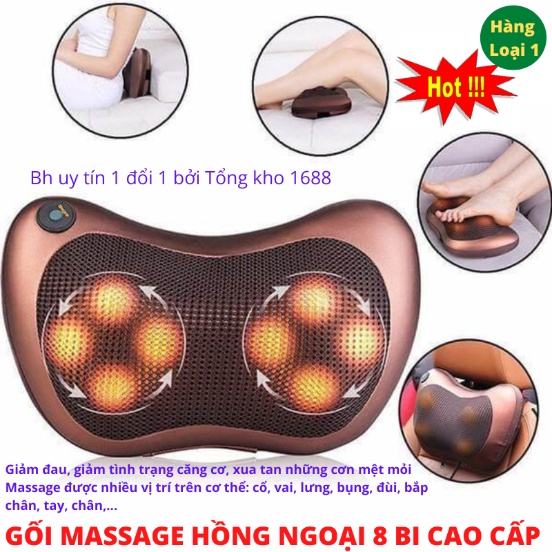 [Hàng loại 1] Máy Massage Hồng Ngoại 8 Bi 2 Chiều Cao Cấp- Gối Massage Hồng Ngoại 8 Bi 2 Chiều - Gối mát xa toàn thân, lưng, vai, gáy, chống nhức mỏi, cải thiện tuần hoàn máu - Bảo hành uy tín 6 tháng