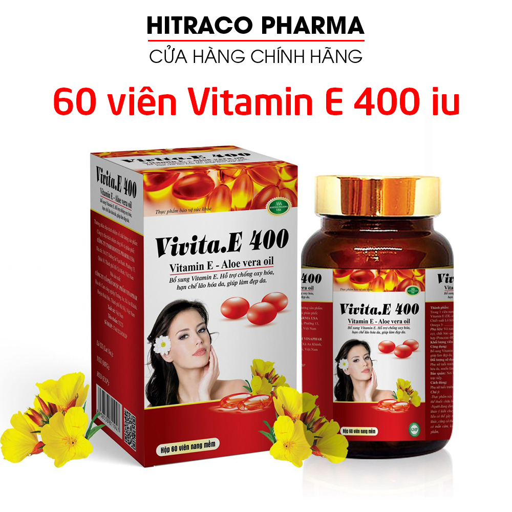 Viên uống đẹp da Vivita.E 400 (chai 60 viên) Vitamin E đỏ Omega 3 tinh dầu lô hội giảm nám sạm da chống lão hóa - Chai 60 viên