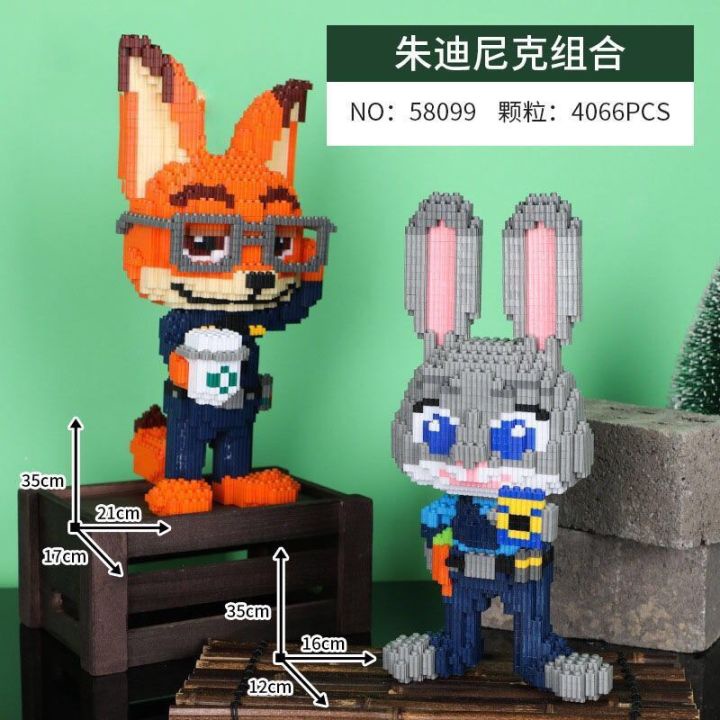 [Tặng búa]  Combo 2 Bộ đồ chơi lắp ráp mô hình Cáo và Thỏ Cảnh Sánh Sát 35cm, Lego Cáo Nick và Thỏ Zootopia 35cm