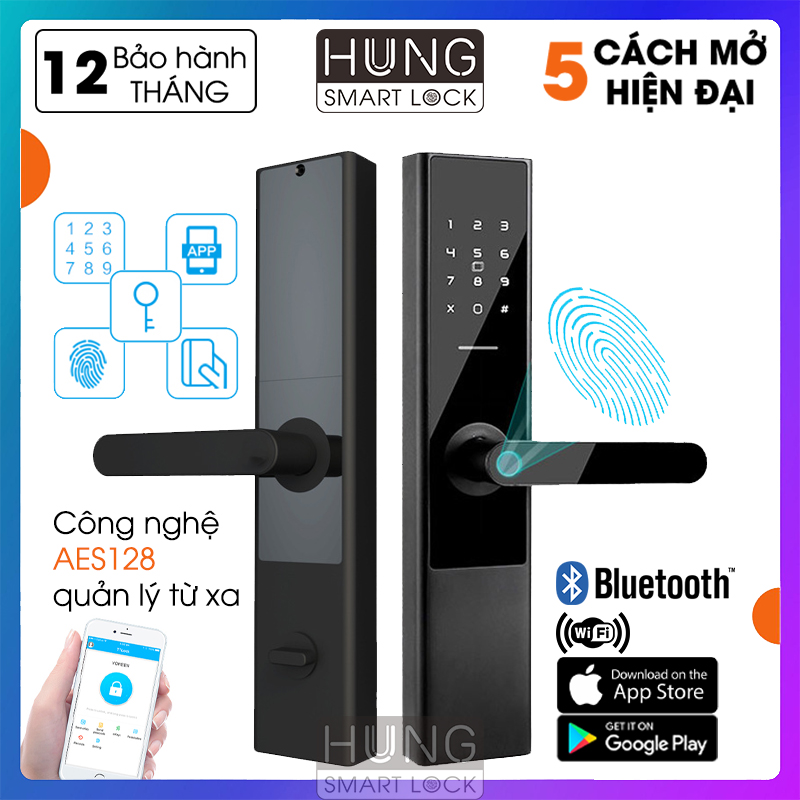 [APP iOS/Android tiếng Việt],Khóa vân tay thông minh, Khóa cửa gỗ, phù hợp cửa gỗ to, hàng nhập khẩu, Bảo hành 12 tháng, Có hỗ trợ lắp đặt và đài cặt, ship toàn quốc, HUNG Smart Lock, HSLA3F