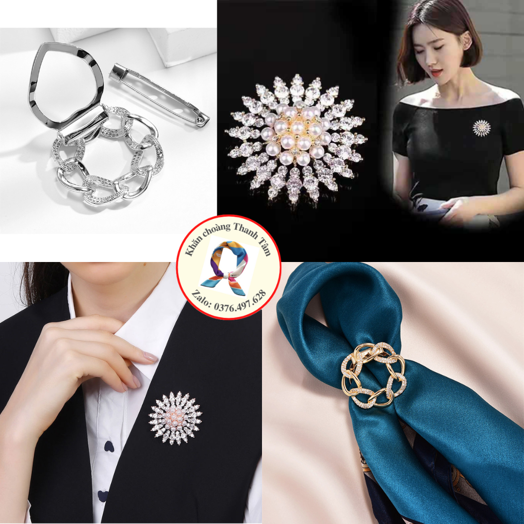 Trâm cài áo đính đá khoen cài khăn lụa nữ đa năng sang trọng thời trang lấp lánh