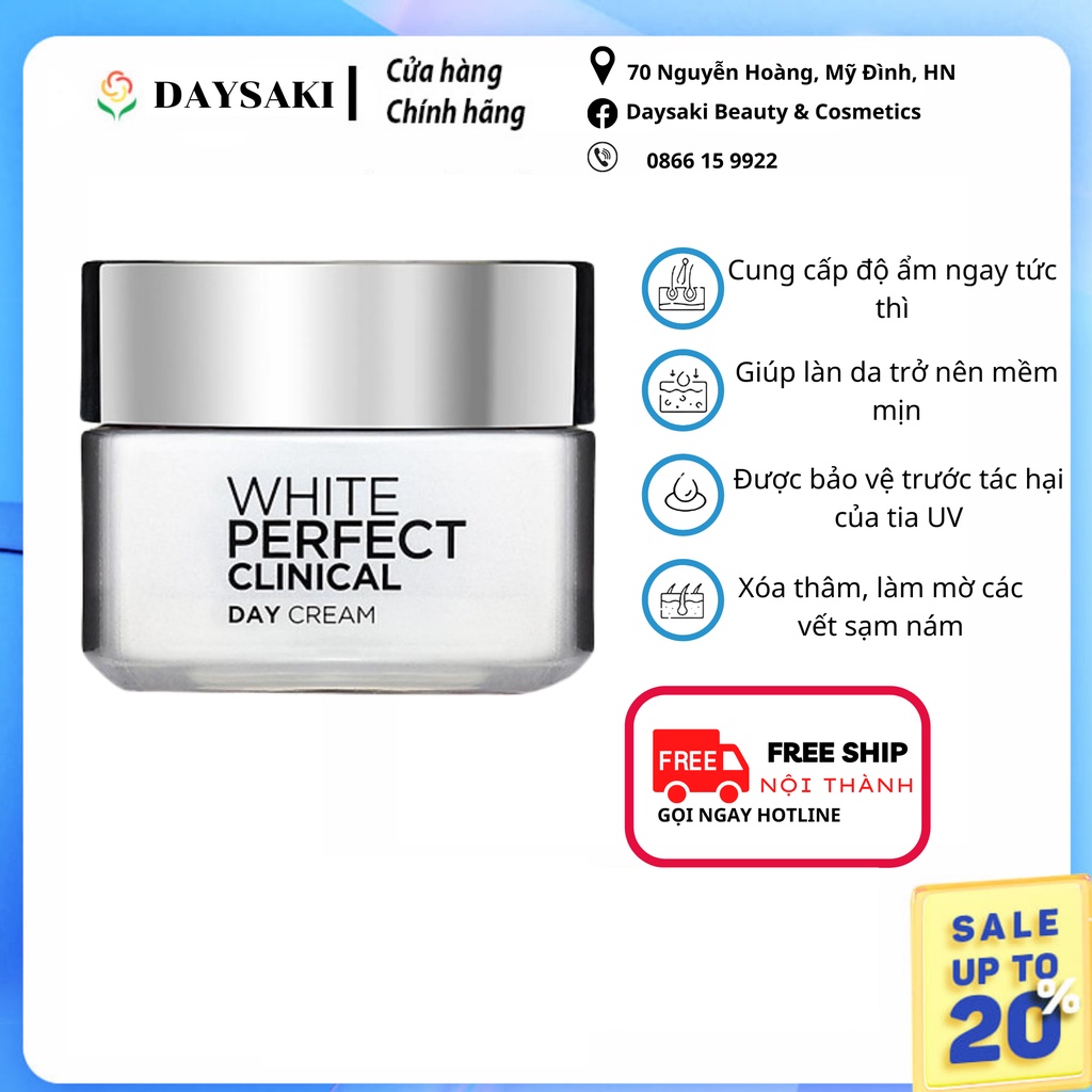 Kem dưỡng trắng mịn và giảm thâm ban đêm L’Oreal White Perfect Clinical Day Cream SPF19/PA+++ 50ml