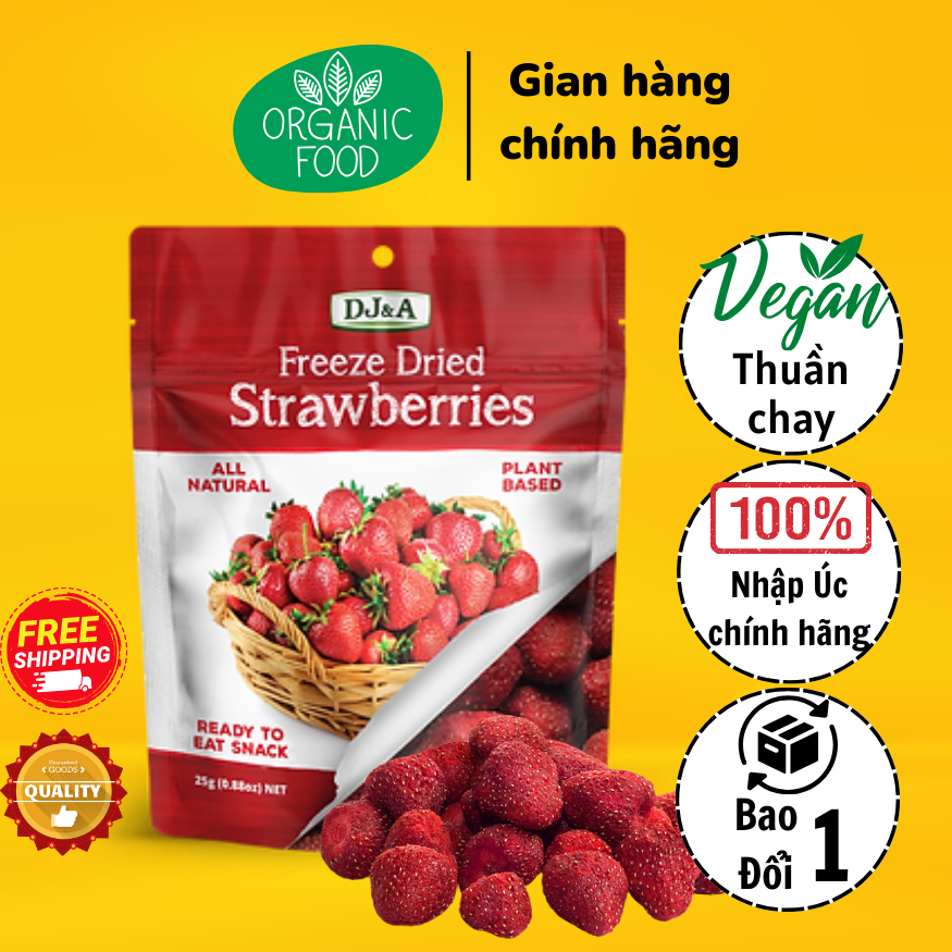 Dâu Tây Sấy Giòn Rụm Nguyên Quả DJ&A 25g - Snack dâu tây