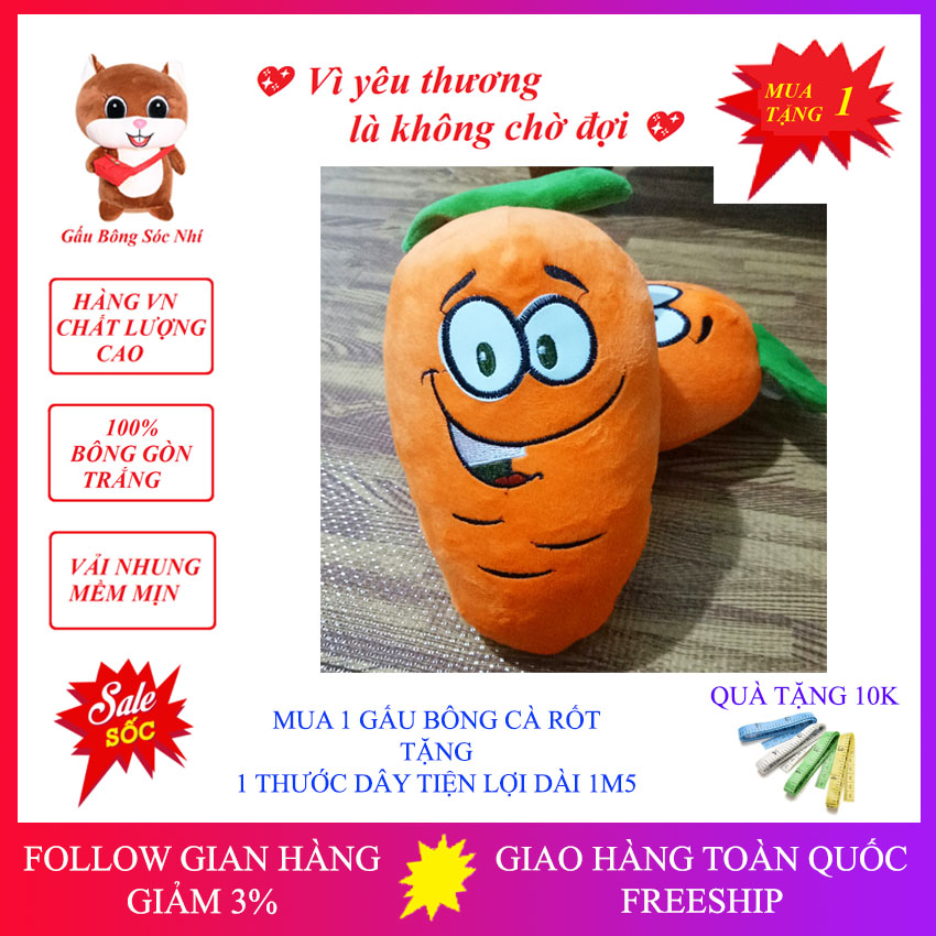 [Mua 1 Tặng 1] Gấu Bông Cà Rốt Xinh Xắn - Gấu Bông Sóc Nhí 07 - Gấu Bông Cao Cấp Vải Nhung Mềm Mịn - Mua 1 Gấu Bông Cà Rốt Tặng 1 Thước Dây Tiện Lợi Dài 1m5