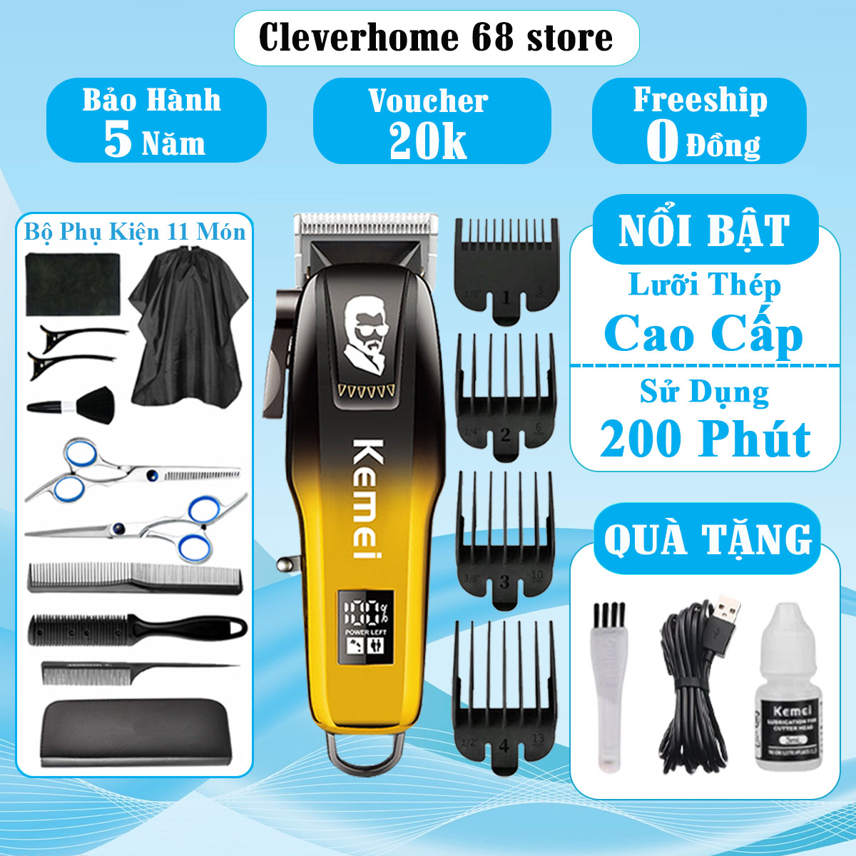   BẢO HÀNH 5 NĂM Tông đơ hớt tóc,máy cắt tóc nam chuyên nghiệp KM-709A  tăng đơ cắt tóc loại tốt tông đơ hớt tóc gia đình trẻ em chuyên nghiệp lưỡi cắt sắc bén pin trâu thân nhôm nguyên khối 