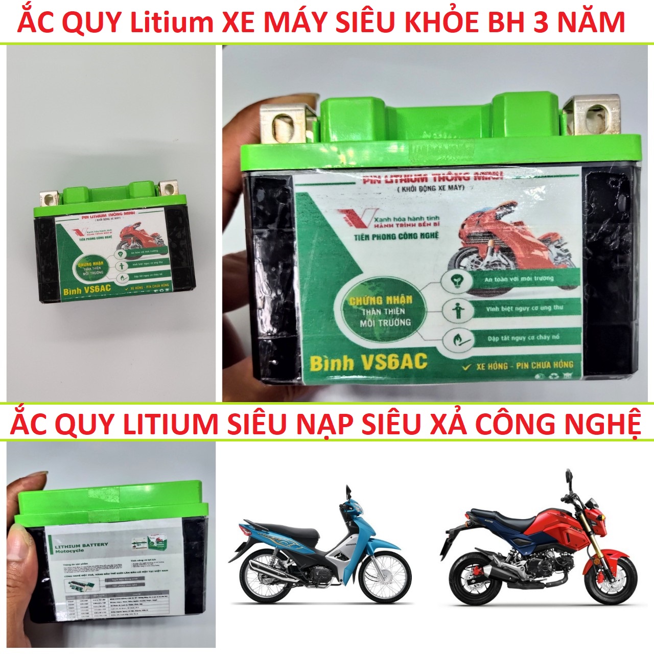 ẮC QUY XE MÁY - Pin Lithium PI-TECH 6AH/7Ah/8Ah/13Ah độ bền trên 5 năm dành cho anh em độ xe , Ắc qu