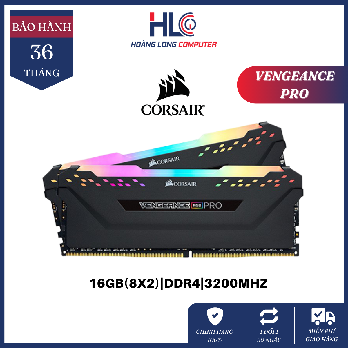 Kit ram corsair vengeance pro rgb - ddr4 16gb 3200mhz - ram pc, ram desktop corsair chính hãng bảo hành 36 tháng - hlc gaming
