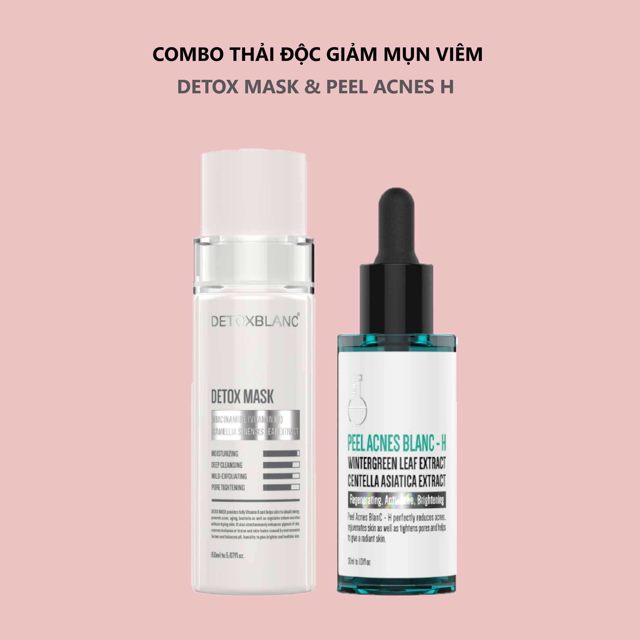 [Chính hãng]Bộ đôi ngừa mụn thâm thải độc sáng da Detoxblanc (Detox Mask 150ml & Peel Acnes Blanc M 30ml)