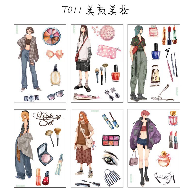 Set 6 Tấm Sticker Nhiều Chủ Đề Khác Nhau Dễ Thương Độc Đáo Hình Dán Làm Sổ Tay Trang Trí Góc Học Tập Xinh Bullet Journal ST13