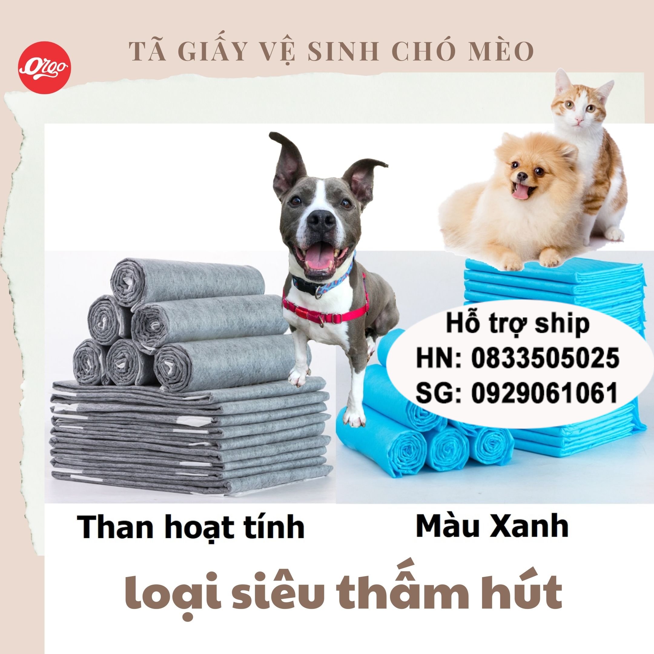 (1 miếng) Tã lót vệ sinh chó mèo tã giấy Orgo siêu thấm hút 2 loại