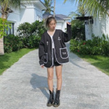 Áo Khoác Cardigan Túi Hộp Phối Đường Viền Màu Trắng