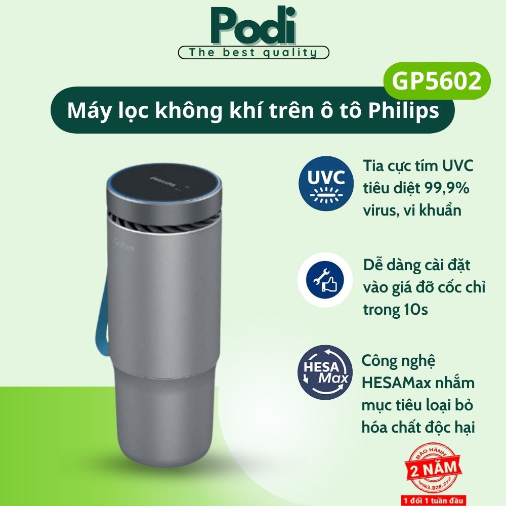 Máy lọc không khí Philips Cốc lọc không khí trên ô tô khử mùi, khử khuẩn tia UV GP5602 - Podi