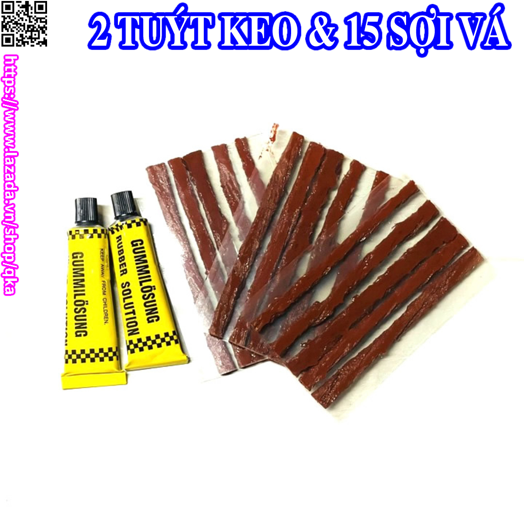 Bộ 15 sợi vá lốp không xăm xe máy, ô tô và 2 tuýt keo