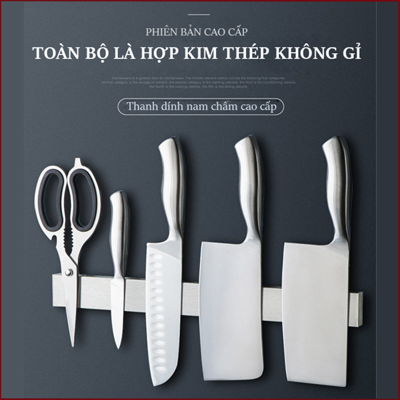 Kệ treo đồ nhà bếp gắn tường lực hút nam châm vĩnh cửu - Giá Inox 304 cao cấp treo dao kéo dụng cụ