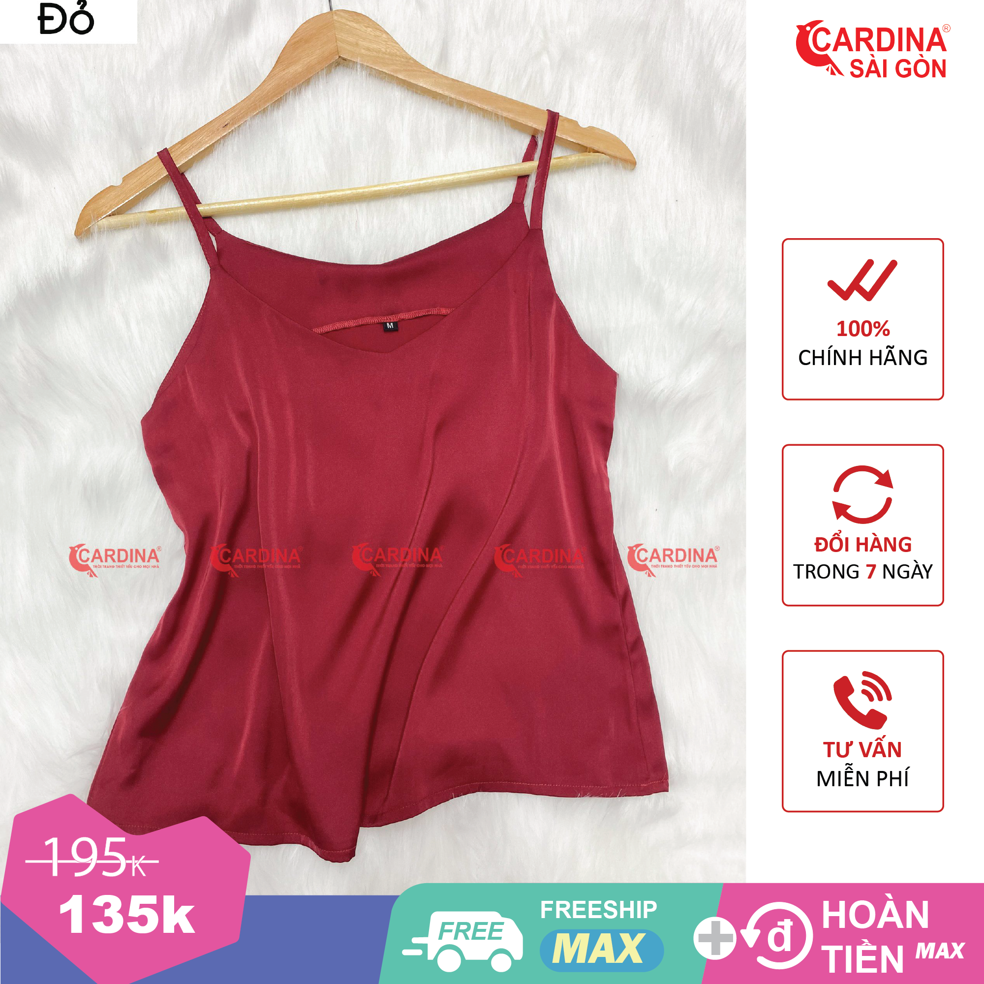 Áo lụa 2 dây Cardina Sài Gòn cao cấp chất liệu lụa Nhật mềm mại mã nhiều size nhiều màu AHD