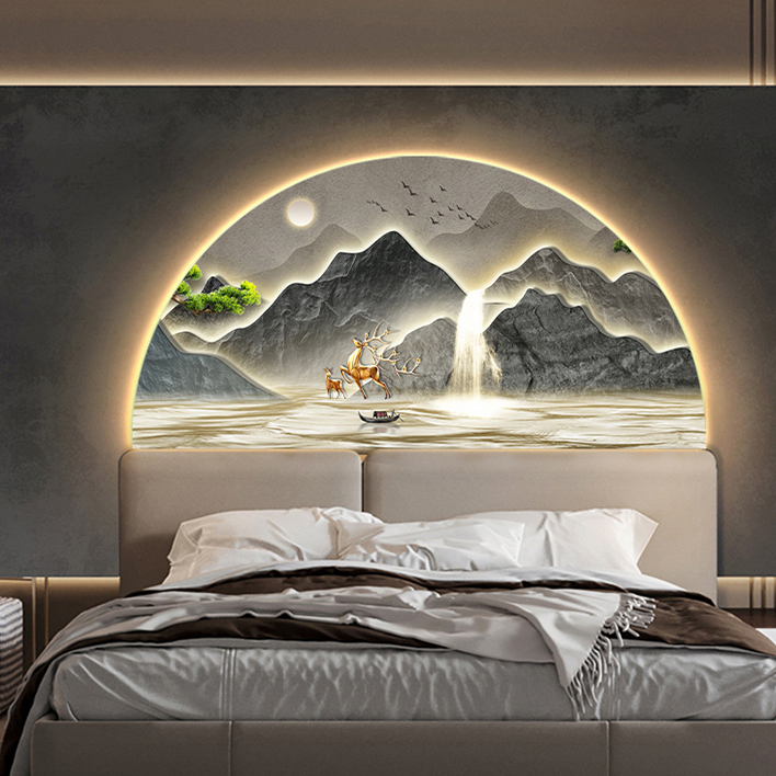 Tranh Điện, Tranh Tráng Gương Tích Hợp Led Hình Bán Nguyệt