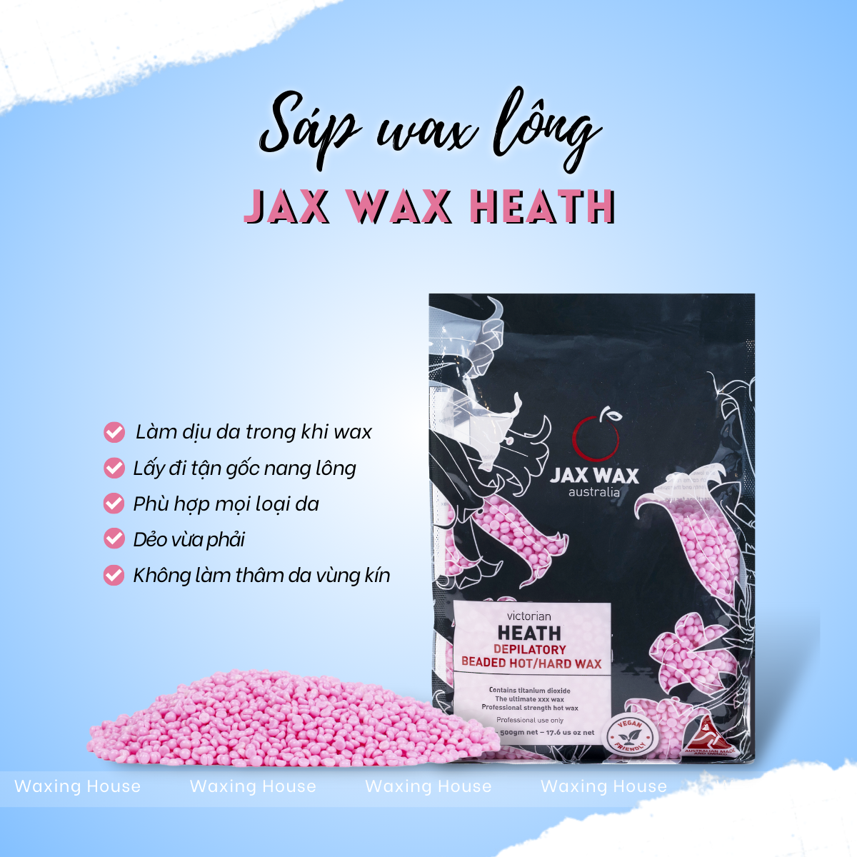 Sáp wax lông nóng Jax Wax Heath dạng hạt - lấy đi tận gốc nang lông, dịu da