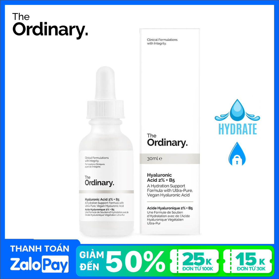 The Ordinary HA 2% + B5 dưỡng ẩm cấp nước sáng da Hyaluronic with Vitamin B5 30ml