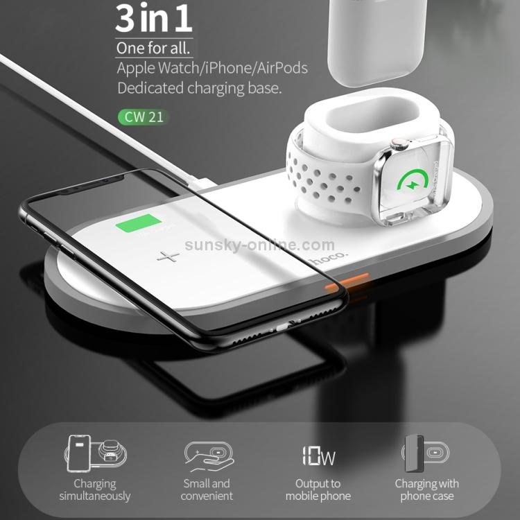 Bộ sạc hoco cw21 3 in 1 đế sạc không dây dành cho đồng hồ apple củ sạc nhanh dành cho airpods iphone 8/11/ x xs max/ pro - chất liệu + abs pc chuẩn qi