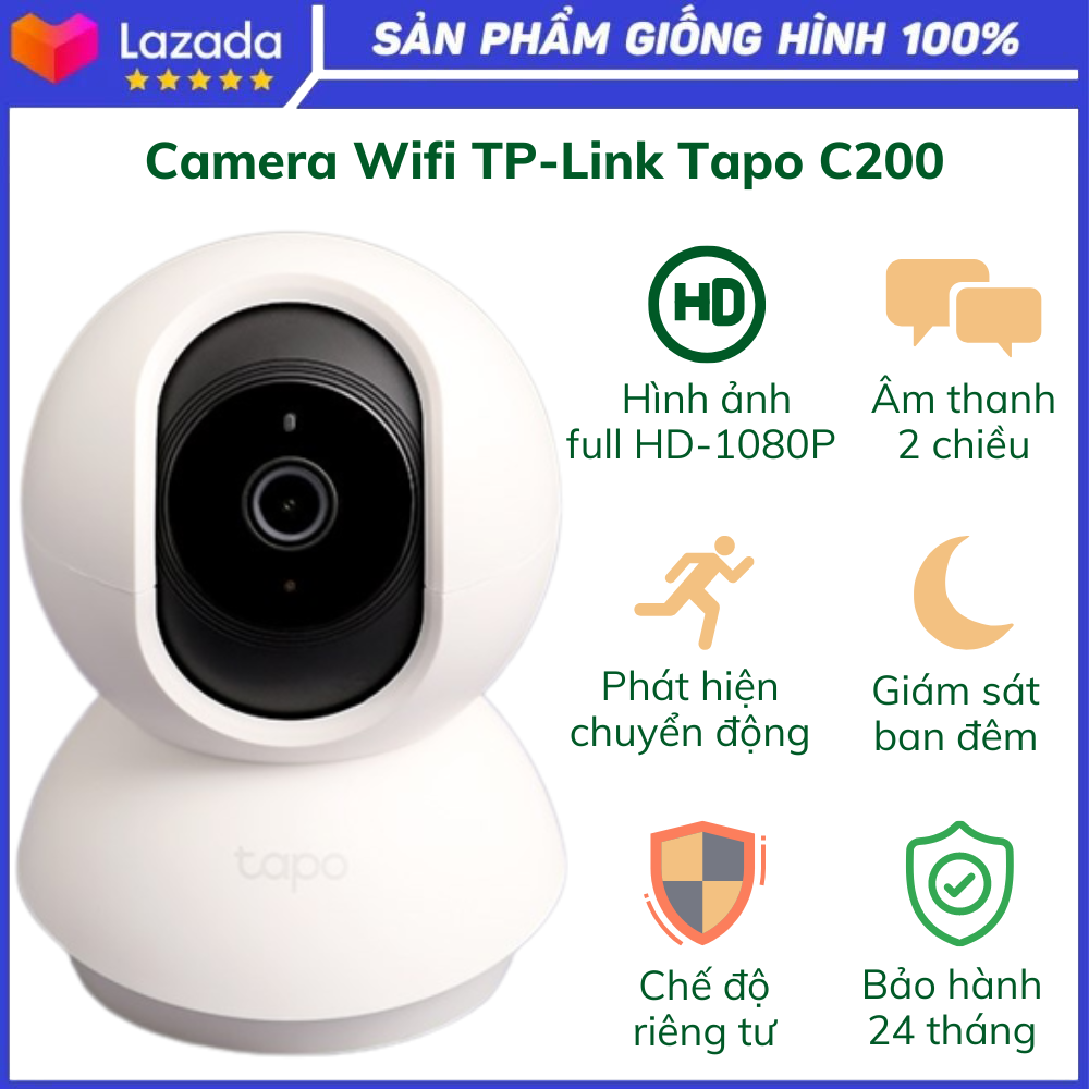 Camera Wifi TP-Link Tapo C200, Hình ảnh Full HD 1080P, 360 độ giám sát an