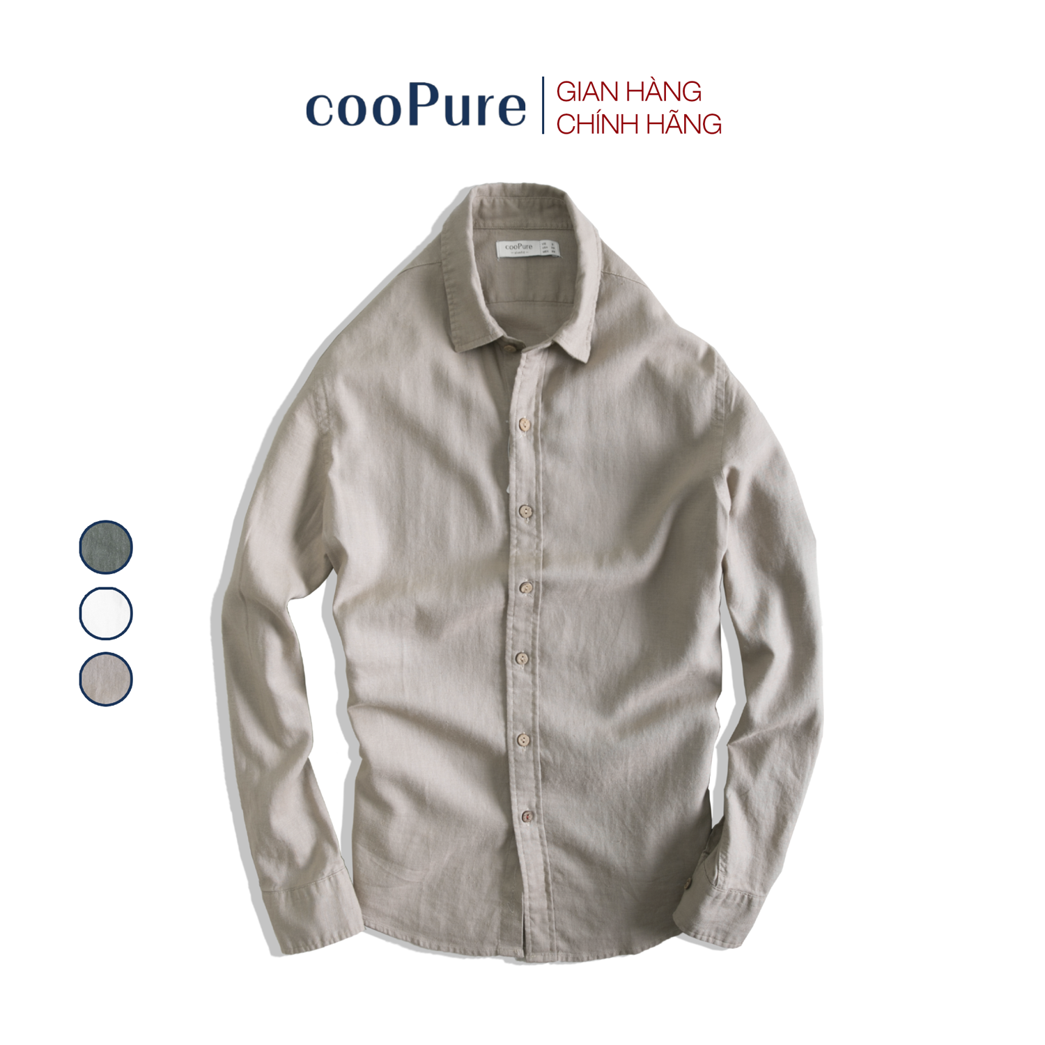 Áo sơ mi dài tay cooPure 100% đũi recyle mềm mịn, hình thêu tinh tế NO.2254 (4 màu)