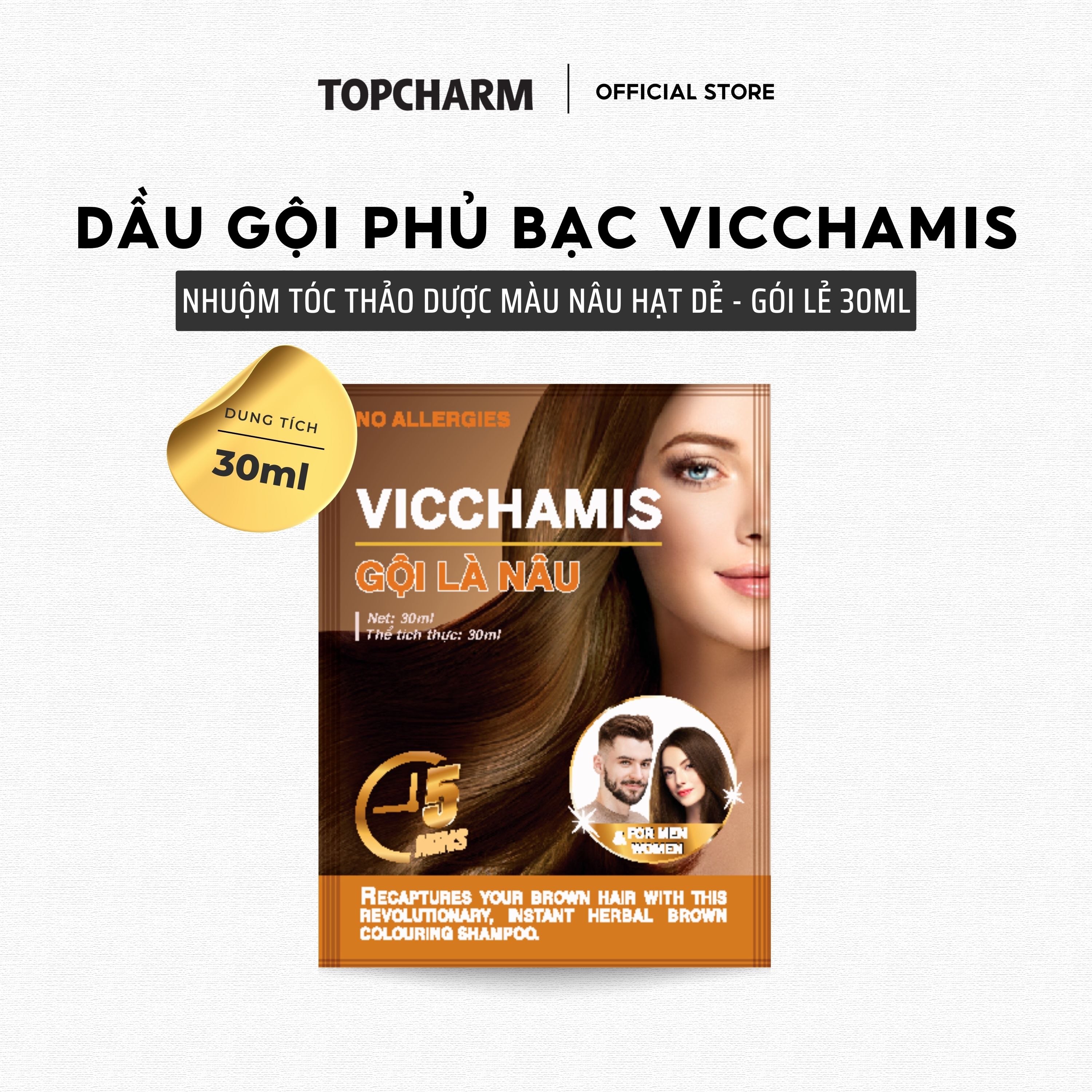 Dầu gội phủ bạc VICCHAMIS nâu hạt dẻ, dầu gội phủ bạc dưỡng tóc mềm mượt chiết xuất nhân sâm
