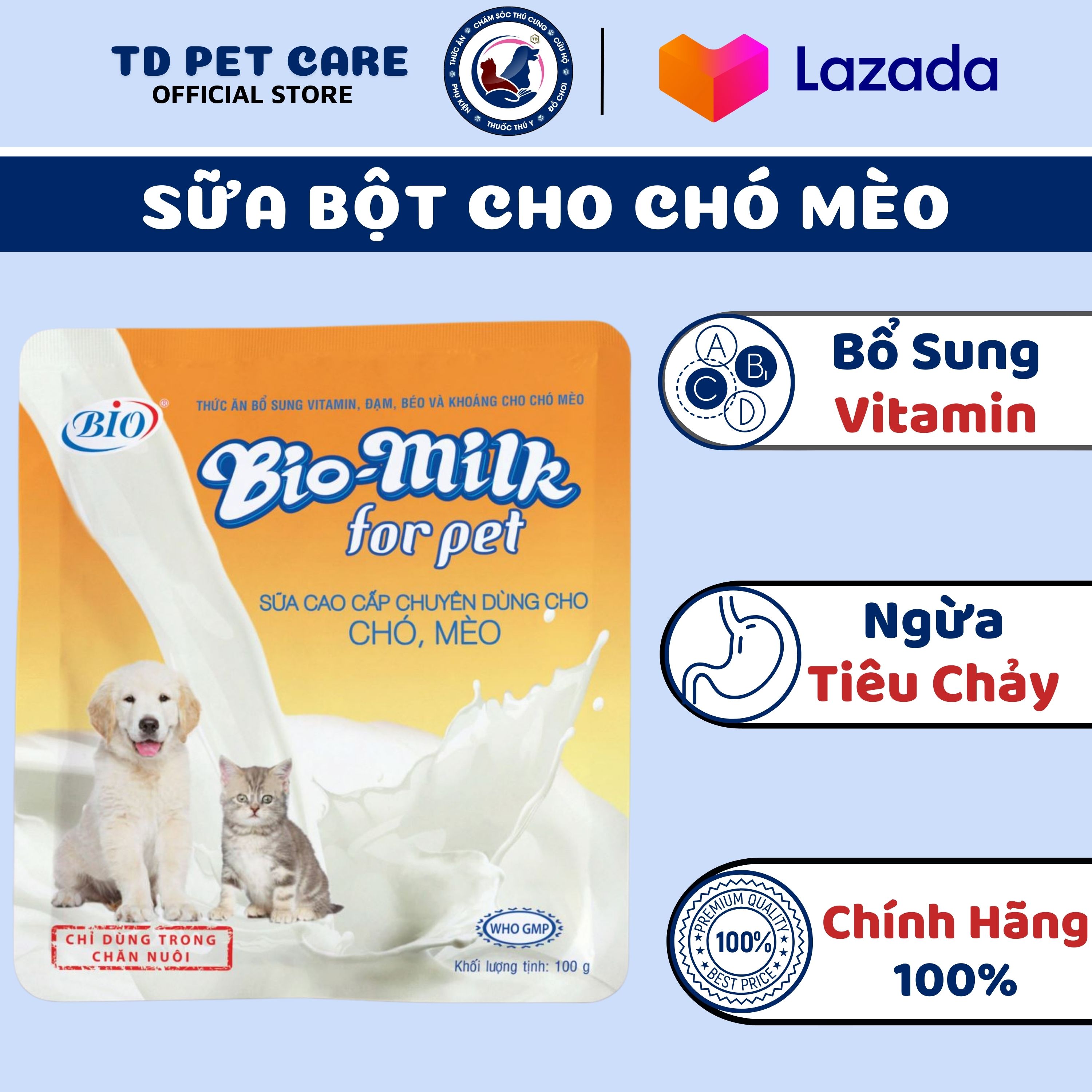 Sữa bột cao cấp bổ sung vitamin thiết yếu cho chó mèo bio milk - sữa tươi dạng bột cung cấp đầy đủ năng lượng