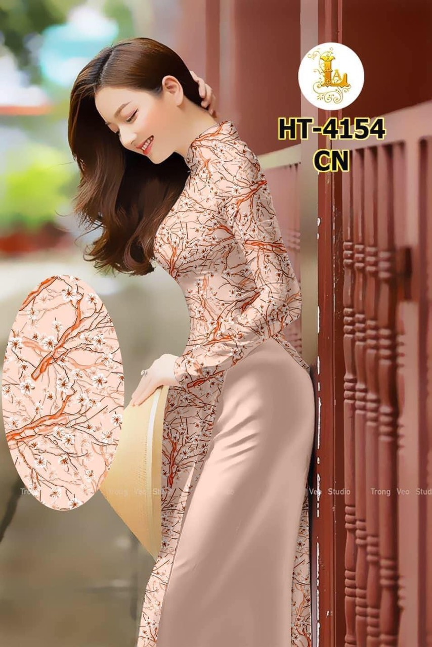 Vải may áo dài họa tiết hoa lá đều che khuyết điểm tốt, vải mềm rũ mặc mát co giãn