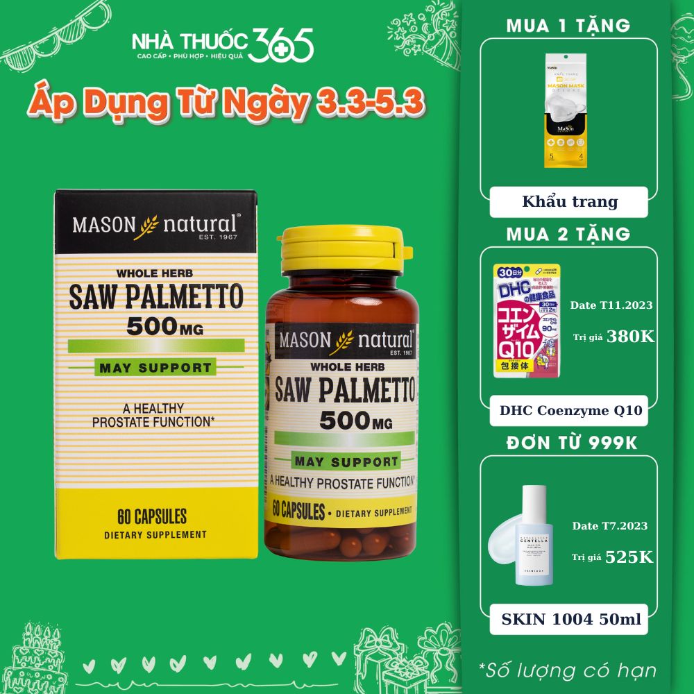 Viên uống hỗ trợ phì đại tiền liệt tuyến MASON SAW PALMETTO 500MG