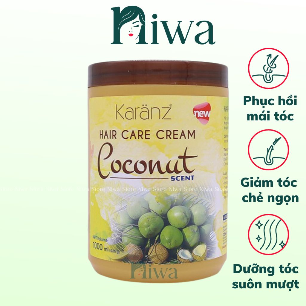 Kem ủ tóc Karanz dừa Coconut 1000ML hấp dầu, dầu xả tóc giúp tóc suôn mượt, cải thiện tình trạng xơ, rối, chẻ ngọn