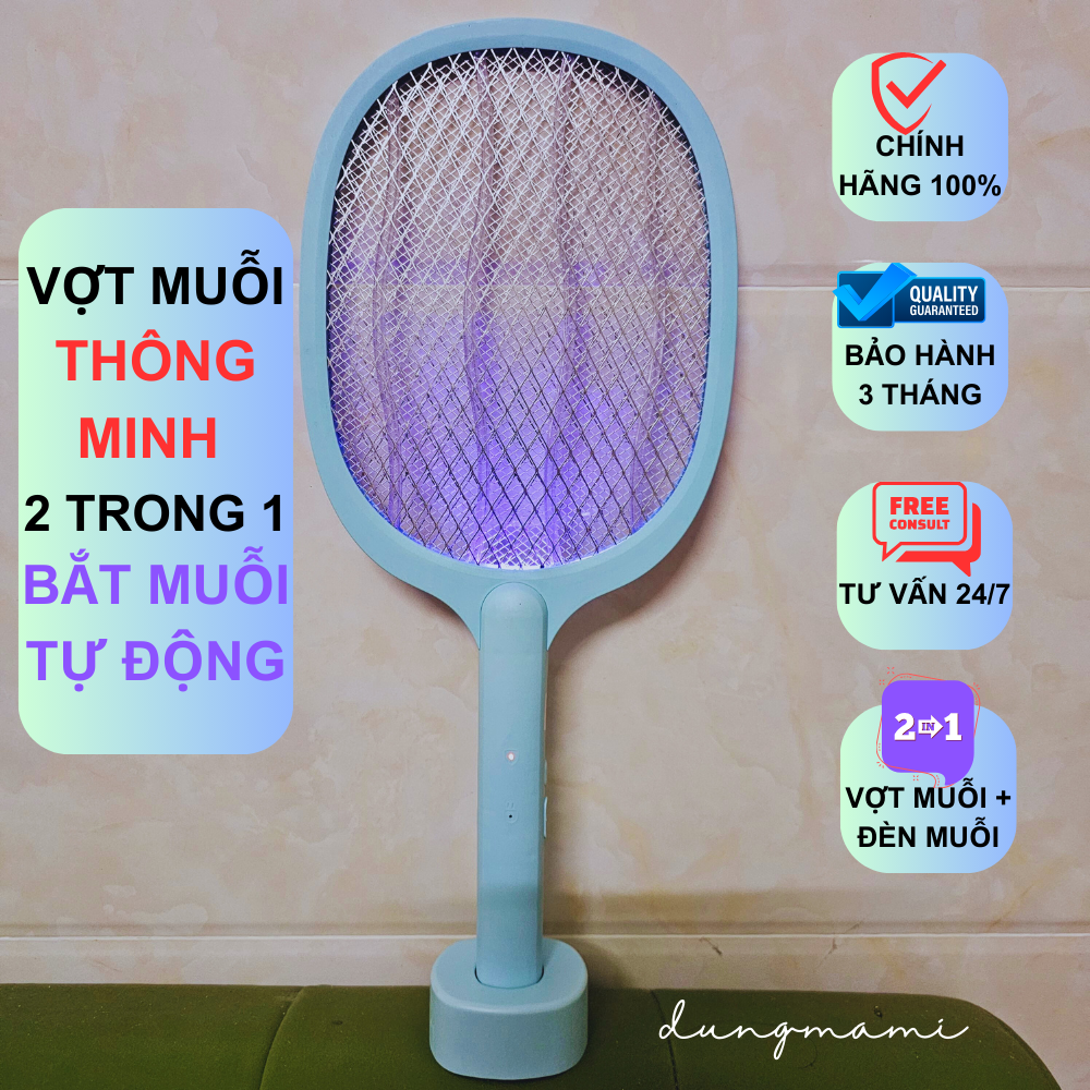 Vợt muỗi thông minh 2 trong 1, kiêm đèn bắt muỗi tự động, dùng pin sạc lithium dung lượng cao có thể tháo rời, nhựa ABS cao cấp, hàng Việt Nam chính hãng chất lượng cao, dùng ánh sáng thu hút và tự động diệt muỗi, côn trùng Giá 159,000 Đồng*Miễn phí vận chuyển