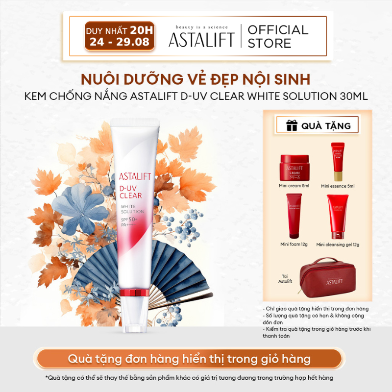 Kem Chống Nắng ASTALIFT D-UV Clear White Solution SPF50+ PA++++ Dưỡng Trắng Da Giúp Đẩy Lùi Tàn Nhang Đồi Mồi 30ml
