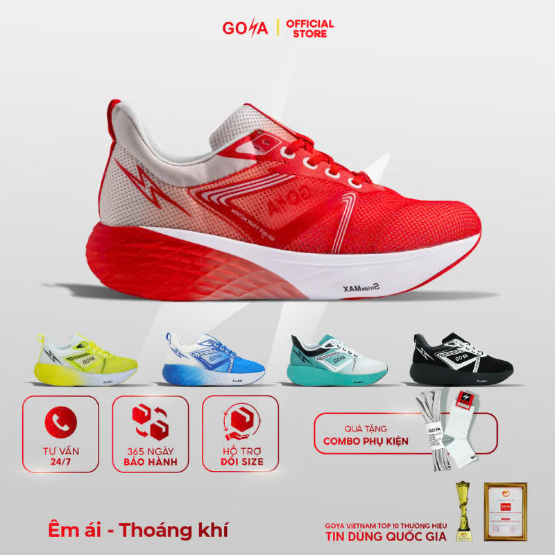 Giày thể thao chạy bộ nam nữ Goya Strides 2 năm 2025 Trắng đỏ