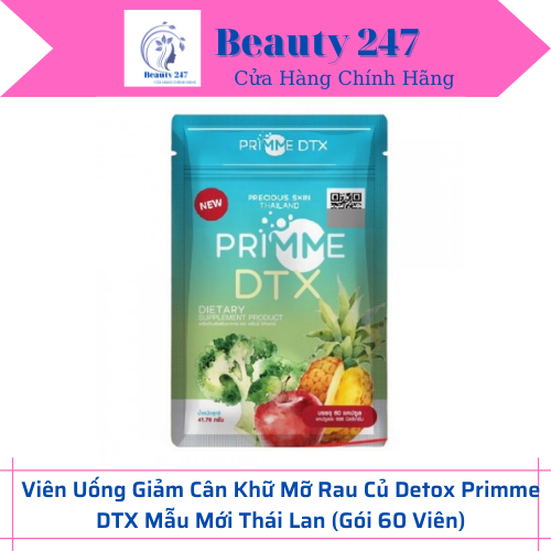 Gói giảm cân khữ mỡ rau củ Detox Primme DTX mẫu mới Thái Lan (gói 60 viên)