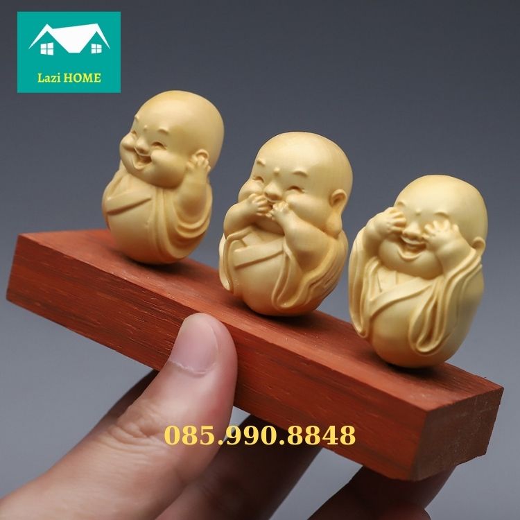 Tượng phật phong thủy gỗ Hoàng Dương cao cấp, Tượng trang trí -M11 tam không