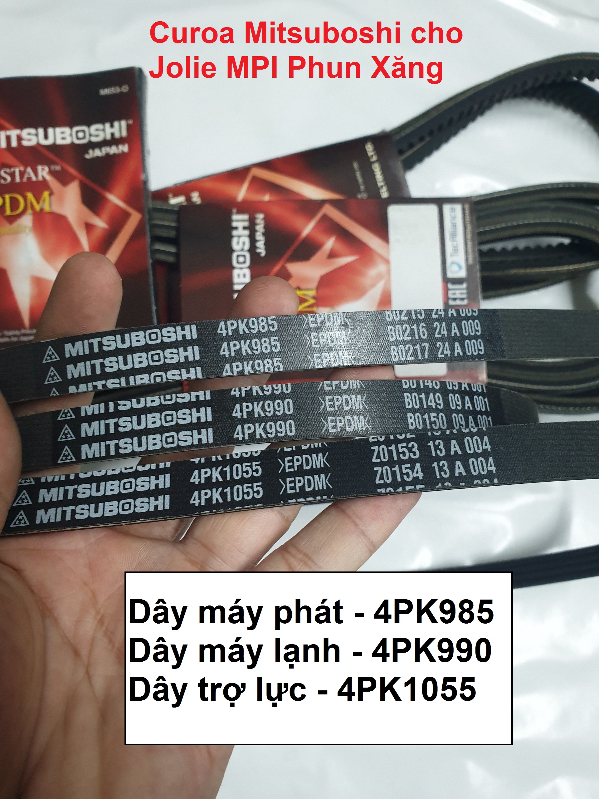 (Curoa Jolie) Bộ Dây curoa cho xe Mitsubishi Jolie Phun Xăng và Chế Hòa Khí - Hiệu Mitsuboshi Nhật Bản