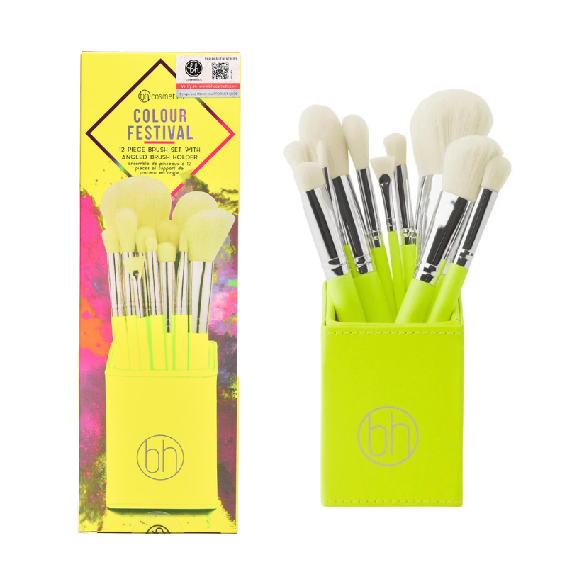 [HCM]Bộ Cọ BH Cosmetics Color Festival 12 Piece Brush Set With Angled Brush Holder