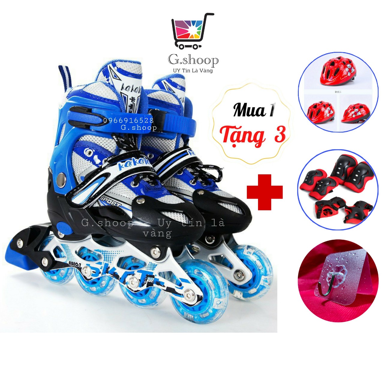 Giày patin trẻ em 4 bánh có led tặng kèm combo nón bảo hộ, giáp bảo hộ chân tay