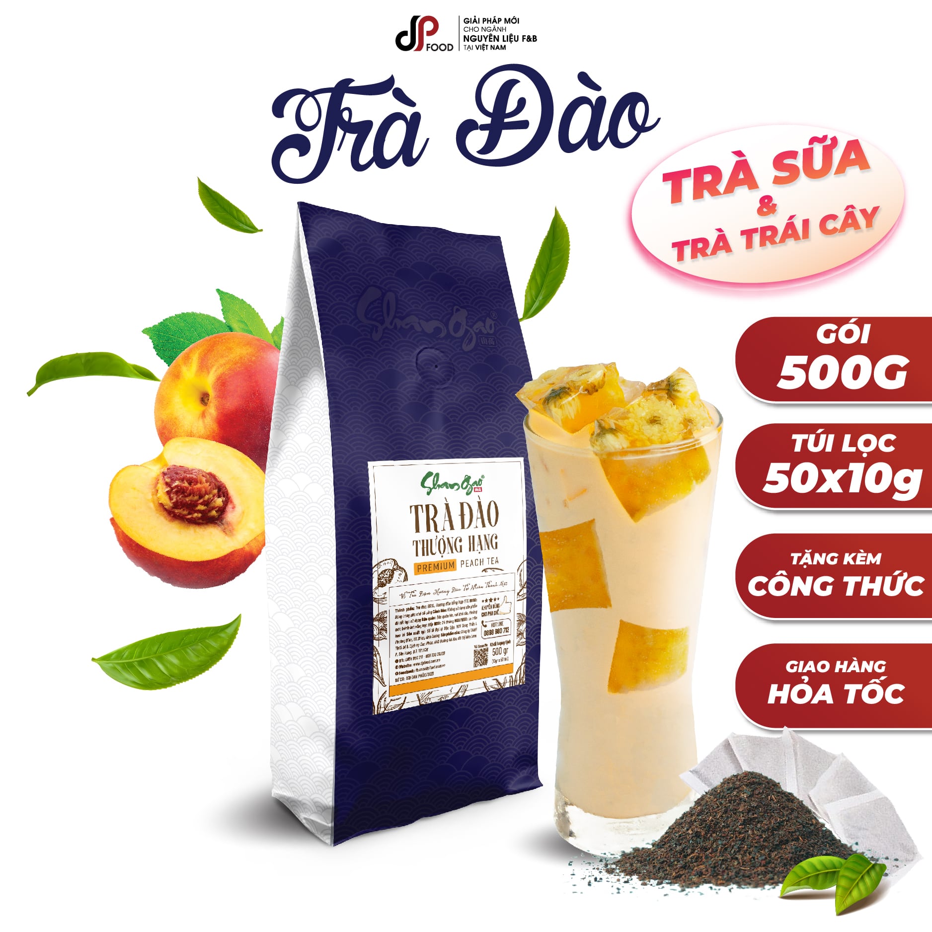 Trà đào túi lọc làm trà trái cây đào, trà ủ lạnh cold brew đài loan - shangao