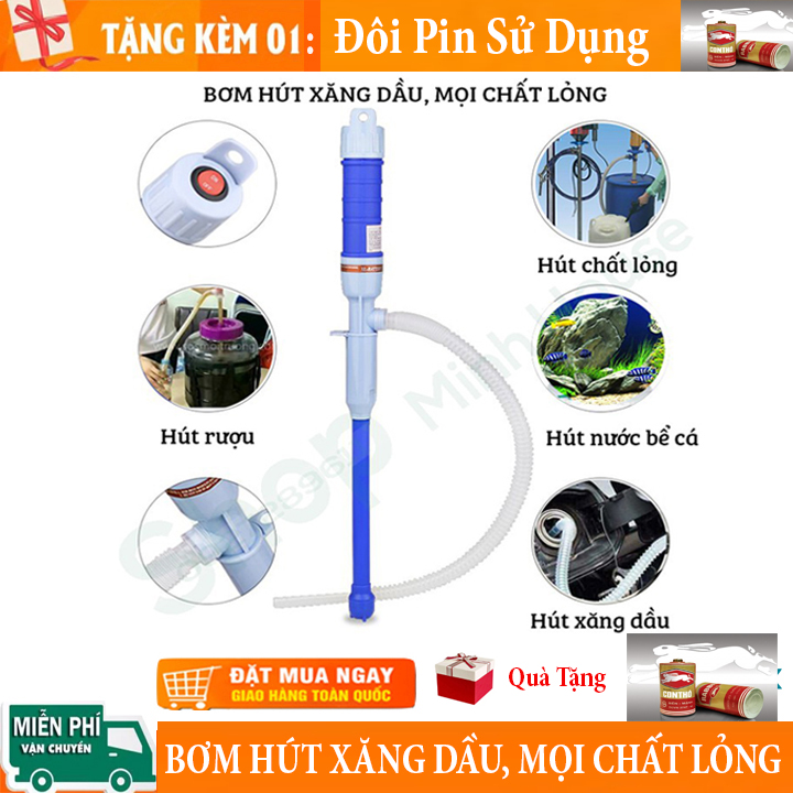 { Tặng Kèm 2 Bin } Bơm hút rượu, Máy bơm nước hồ cá mini, Máy hút nước tự động mini, hút tự động nước, xăng dầu, chất lỏng, hóa chất đủ loại - loại mini chạy pin tự động chỉ 1 nút bấm