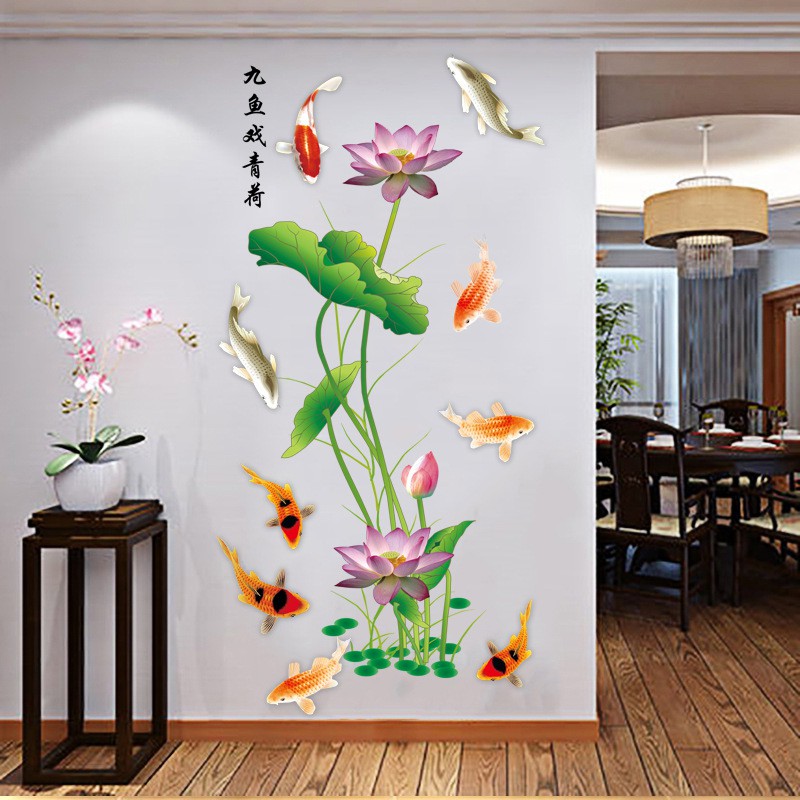 Decal dán tường Hoa sen mới tranh dán tường hoa sen và cá siêu đẹp
