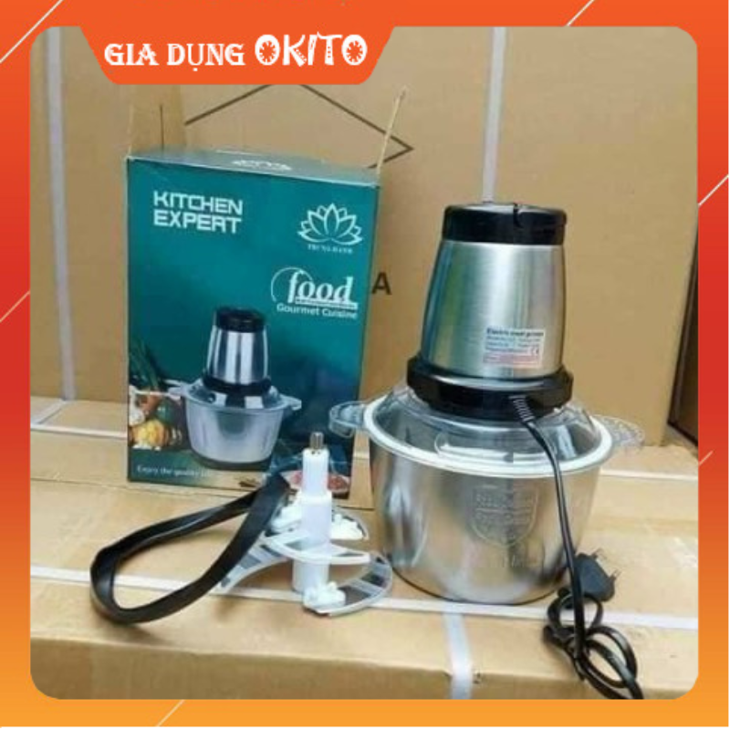 Máy xay thịt đa năng 2L - công suất 250W cối Inox 304, 4 lưỡi- máy xay thịt Kitchen Expert cối inox tiện dụng, cối xay thực phẩm đa năng, xay đa năng chả bò, chả mọc, chả cá, chả thơm; lưỡi dao thay thế