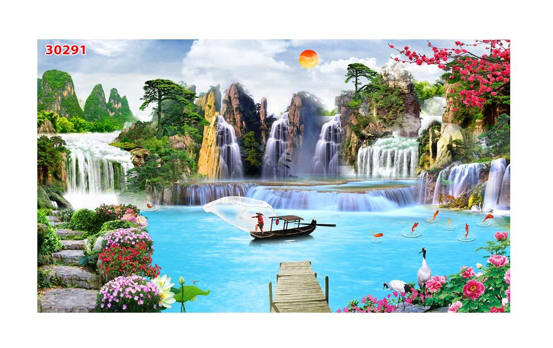 Tranh dán tường 3D Phòng Khách Sơn Thủy Hữu Tình, 291( Đã tích hợp sẵn keo)