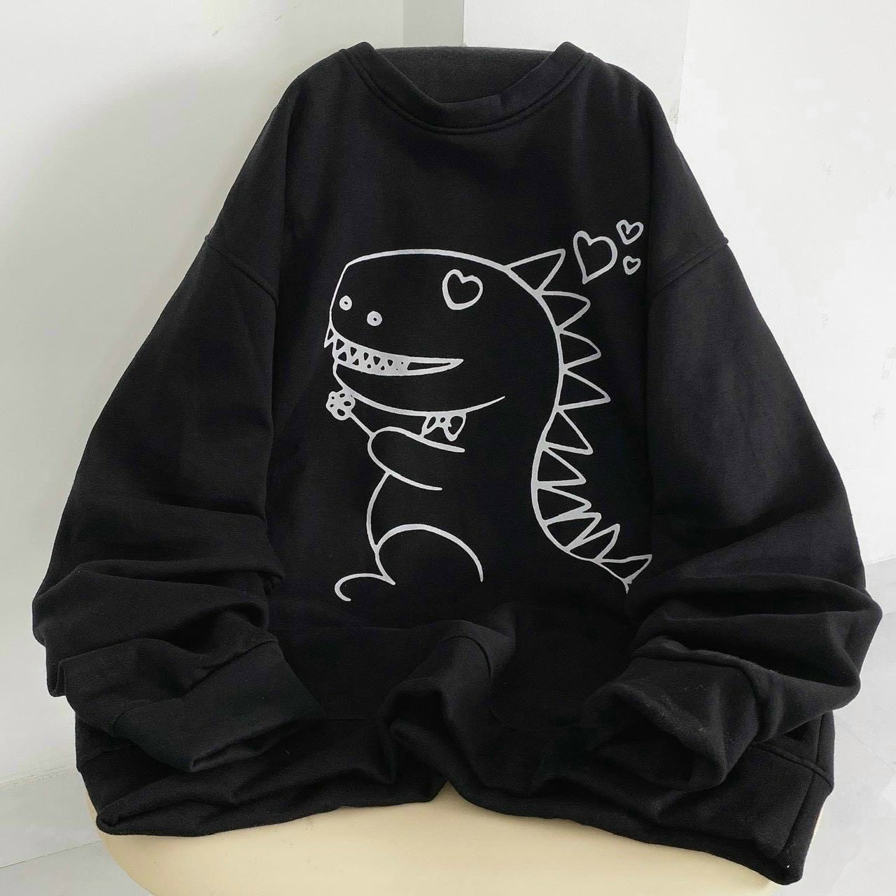 Áo Sweater nỉ Hoodie KHỦNG LONG áo nỉ Tay Phồng Ulzzang form rộng Unisex nỉ ngoại dành cho nam nữ