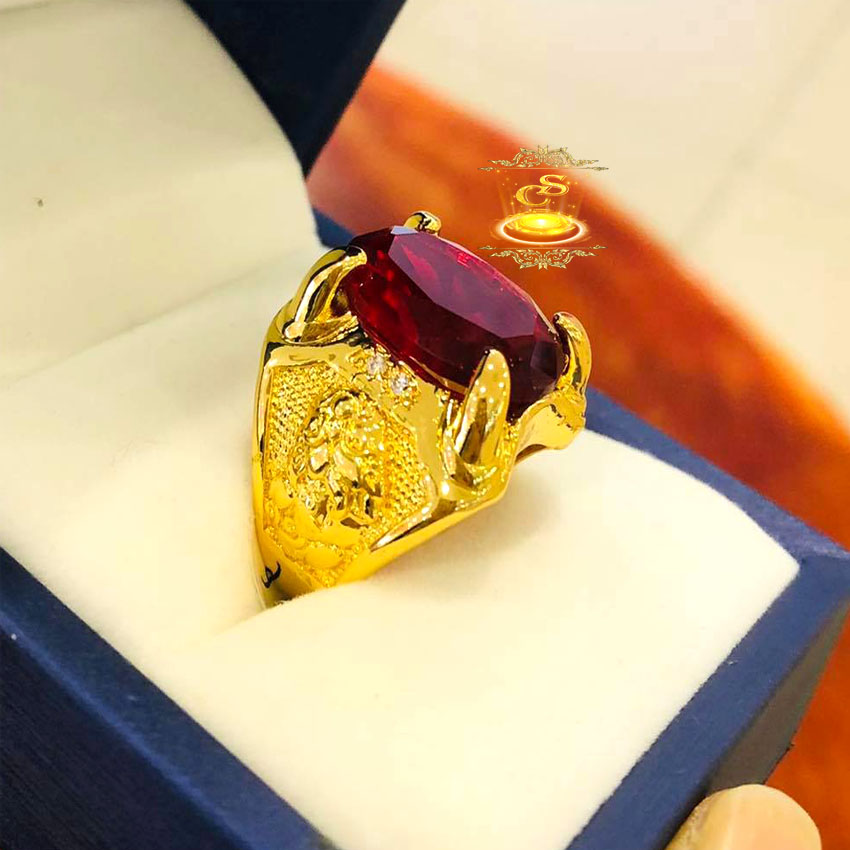 Nhẫn nam mạ vàng 18k họa tiết 4 móng vuốt bọc hột đỏ - khắc laser, tỉ mỉ, kĩ thiệt xi mạ hiện đại, lâu phai, bền màu- caraven silver - XD - nhẫn nam, nhan nam, nhẫn rồng, nhan rong, nhan nam ma vang, nhẫn nam mạ vàng