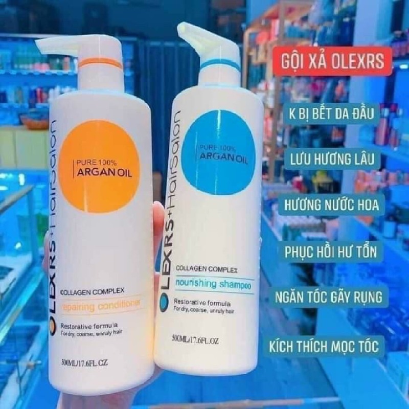 ặp Dầu Gội Xả Olexrs Argan Oil Collagen Hair Salon 960ml 500ML chính hãng phục hồi Tóc Khô Hư Tổn giảm gẫy rụng