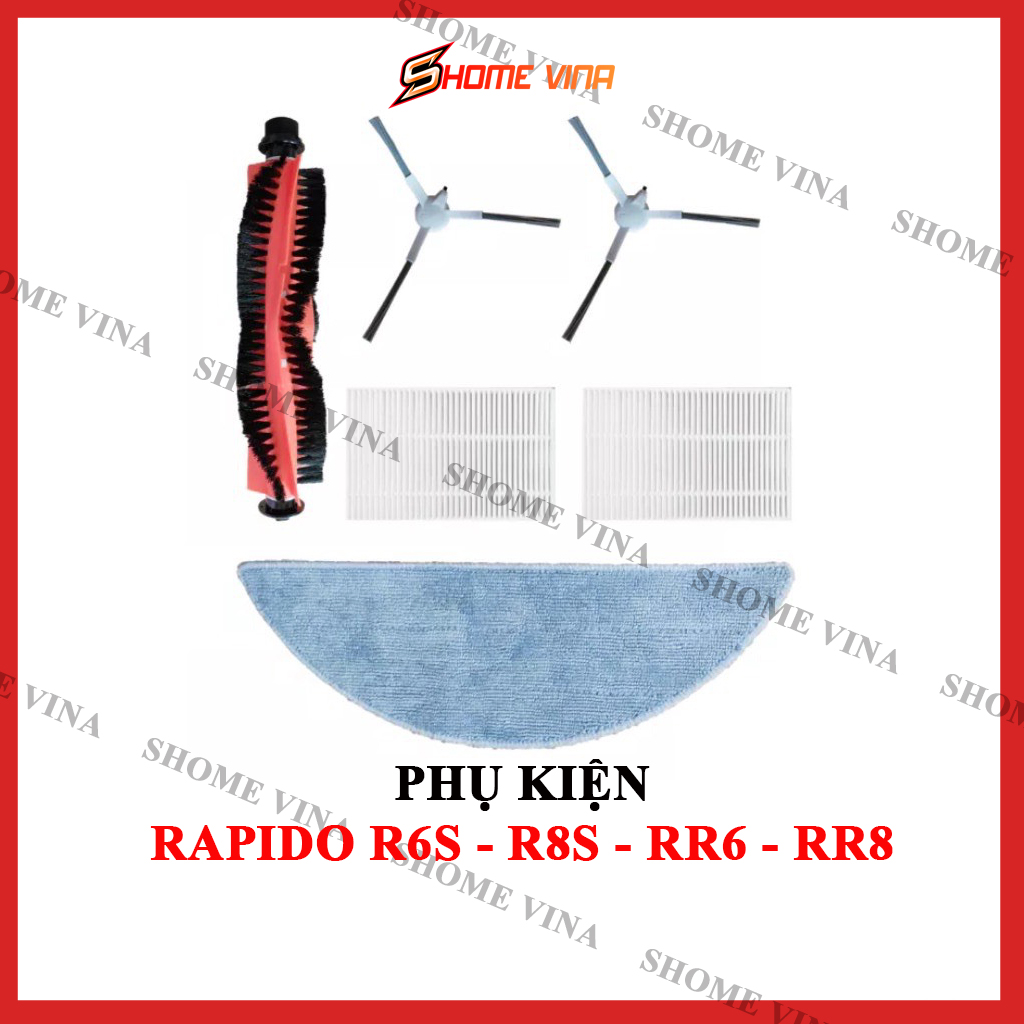 Phụ kiện robot hút bụi lau nhà Rapido R6S, R8S, RR6, RR8. Chổi quét, khăn lau, lọc bụi.