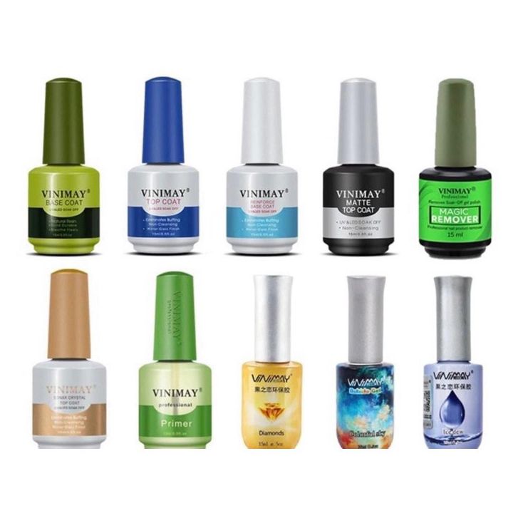 Sơn base (liên kết), top (bóng), top lì, top loang, top kim cương, top cường lực vinimay 15ml/chai hỗ trợ chăm sóc móng shop AZnails