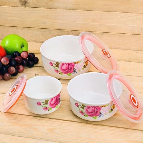 BỘ 3 THỐ SỨ- BỘ 3 TÔ SỨ TRÁNG MEN CAO CẤP , CÓ NẮP ĐẬY HÚT CHÂN KHÔNG.