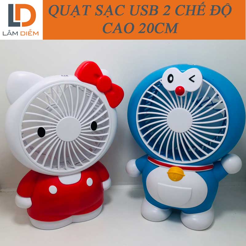 Quạt bàn pin sạc usb 2 chế độ siêu mát đôrêmon kitty